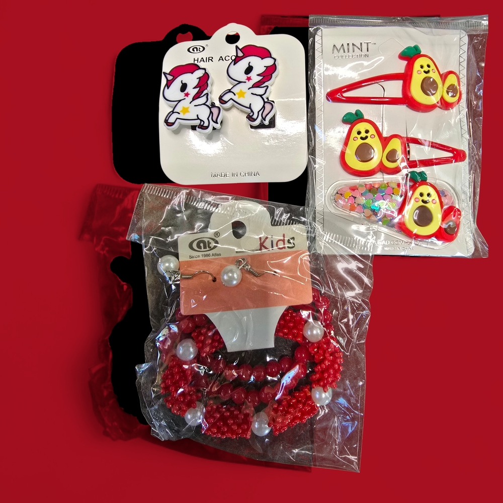 Kids Red and White Hair Accessories Set